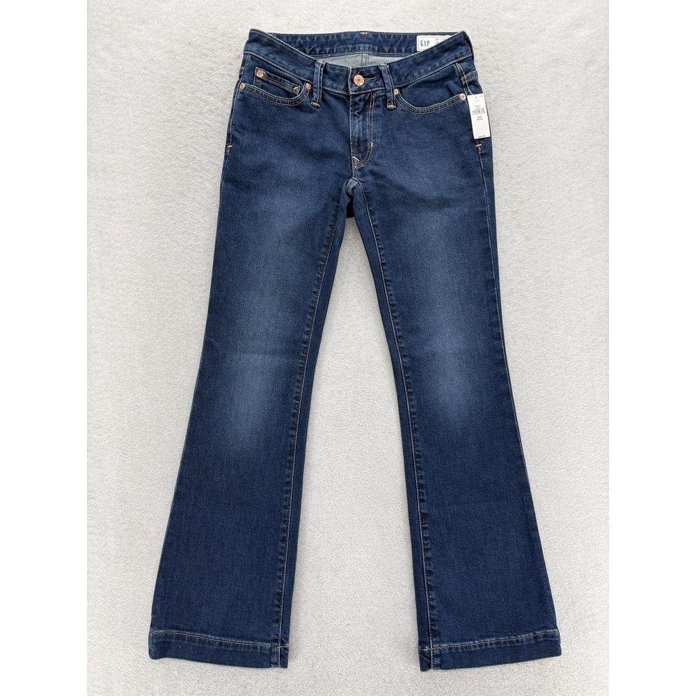 Gap Long & Lean Low Rise Bootcut Jeans Womens 00P Blue Dark Wash Stretch Denim